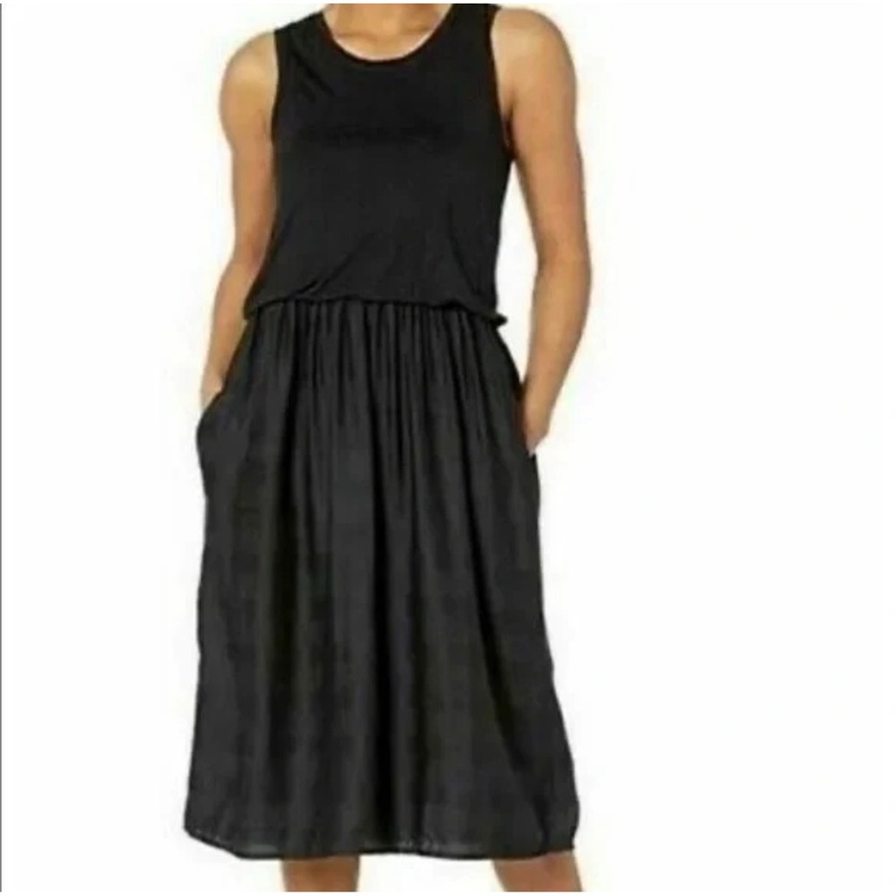 Prana Perry Black Sleeveless Midi Dress Womens‎ XS Tonal Stripe Pockets